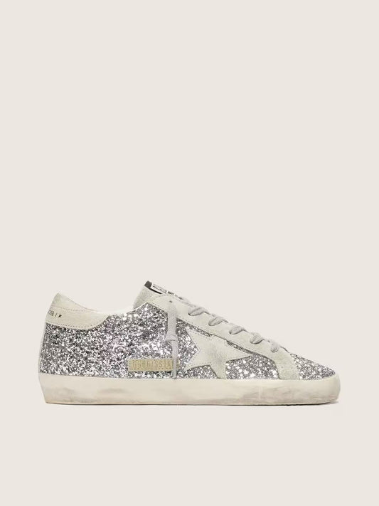Super-Star à paillettes argentées avec étoile en daim gris froid