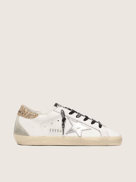 Super-Star en cuir blanc avec contrefort pailleté