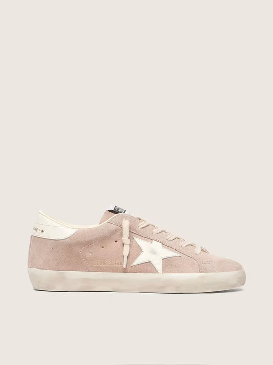 Super-Star femme en cuir velours rose poudré avec étoile en cuir blanc